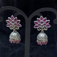 Infinity Jewels Oxidised Plated Pota Stone Jhumki Earrings