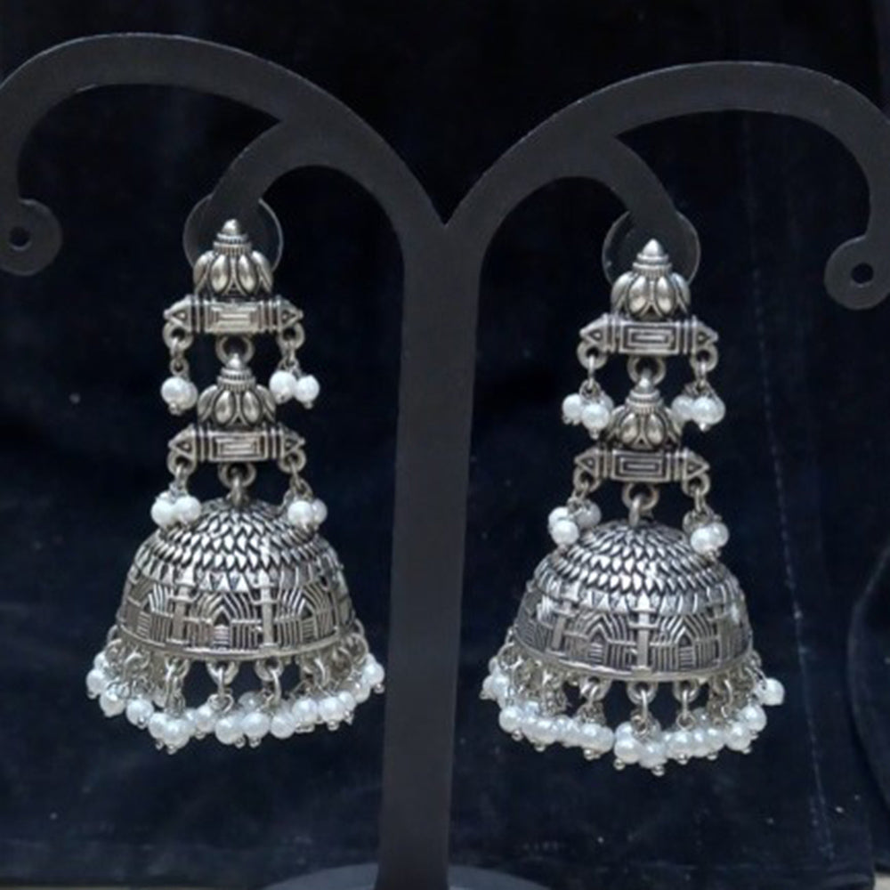 Infinity Jewels Oxidised Plated Pota Stone Jhumki Earrings