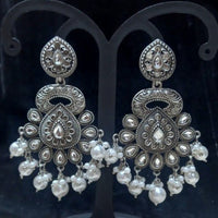 Infinity Jewels Oxidised Plated Pota Stone Dangler Earrings