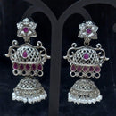 Infinity Jewels Oxidised Plated Pota Stone Jhumki Earrings