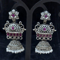 Infinity Jewels Oxidised Plated Pota Stone Jhumki Earrings