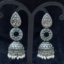 Infinity Jewels Oxidised Plated Pota Stone Jhumki Earrings