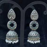 Infinity Jewels Oxidised Plated Pota Stone Jhumki Earrings