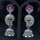 Infinity Jewels Oxidised Plated Pota Stone Jhumki Earrings