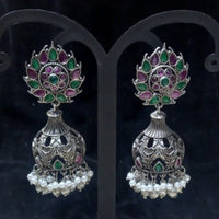 Infinity Jewels Oxidised Plated Pota Stone Jhumki Earrings