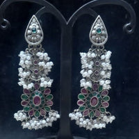 Infinity Jewels Oxidised Plated Pota Stone Dangler Earrings