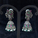 Infinity Jewels Oxidised Plated Pota Stone Jhumki Earrings