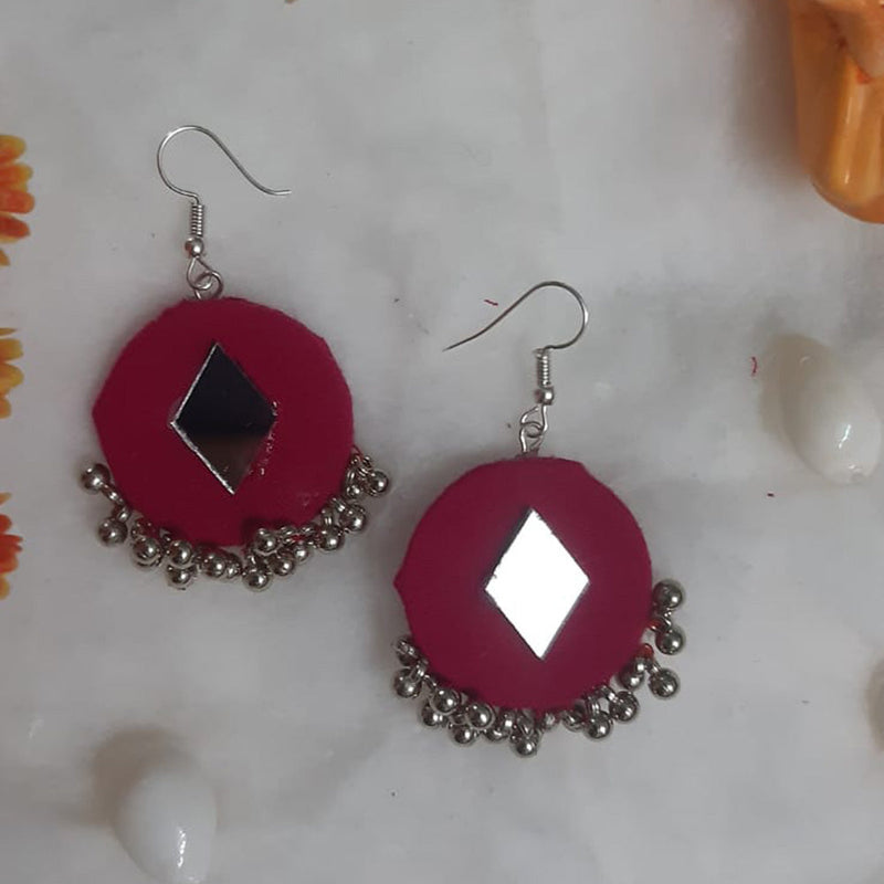 Pink Fabric Mirror Earrings - My Indian Brand