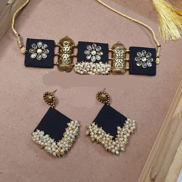Shrijicreation Gold Plated Handmade Pearl Choker Necklace Set