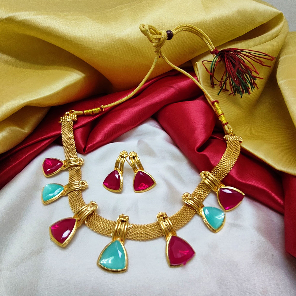 Palak Art Gold Plated Crystal Stone Necklace Set