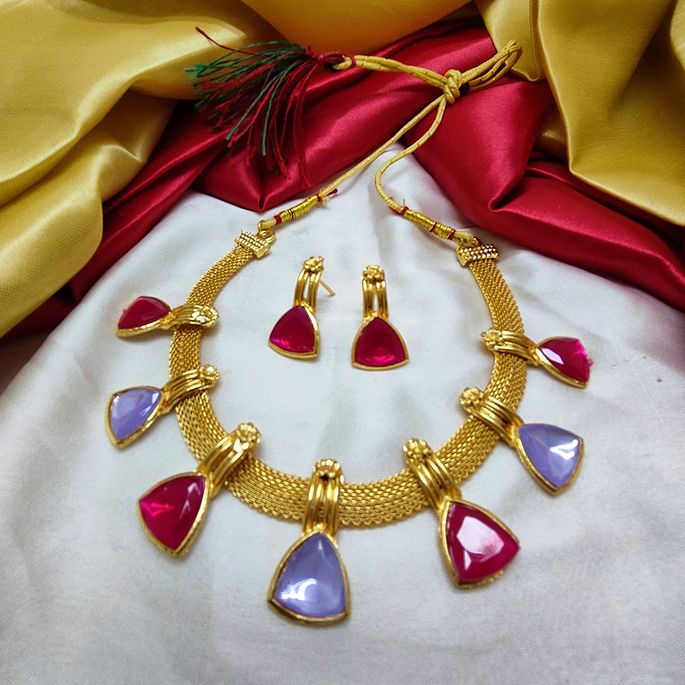 Palak Art Gold Plated Crystal Stone Necklace Set