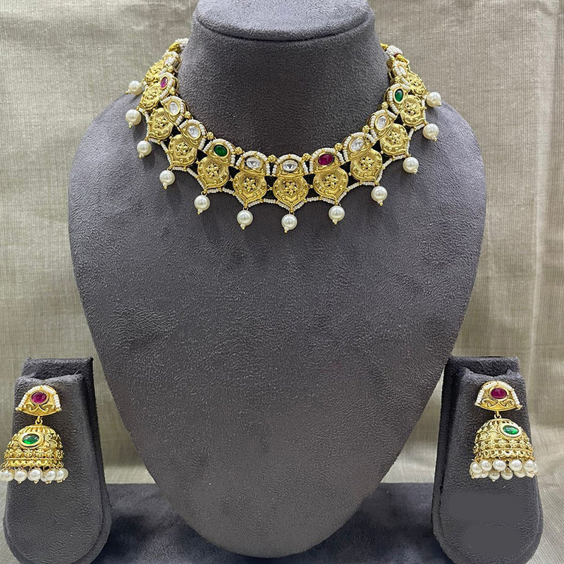 Jyoti Arts Gold Plated Pota Stone Necklace Set