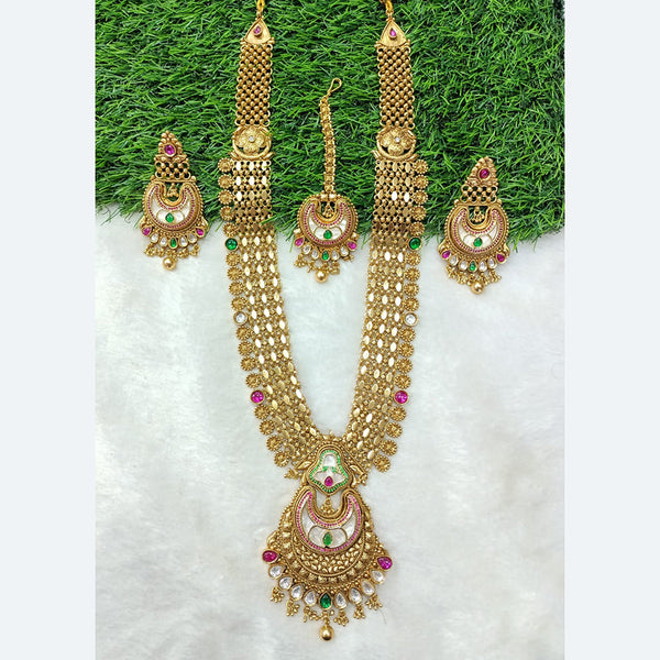Shubham Creations Copper Gold Pota Long Necklace Set