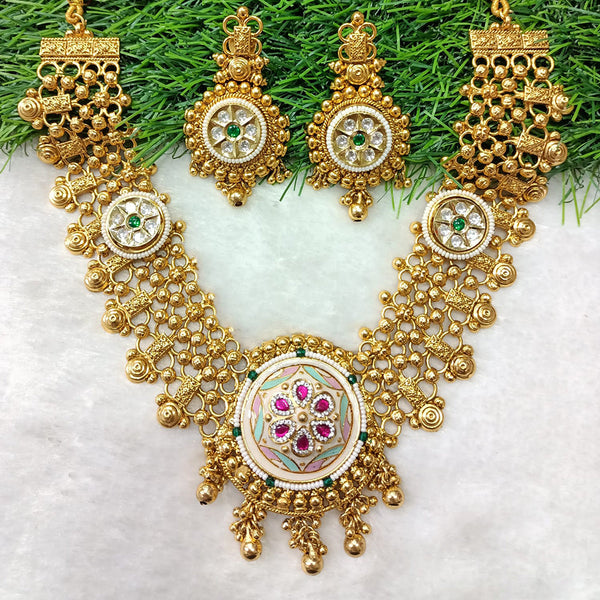 Shubham Creations Copper Gold Pota Stone Necklace Set