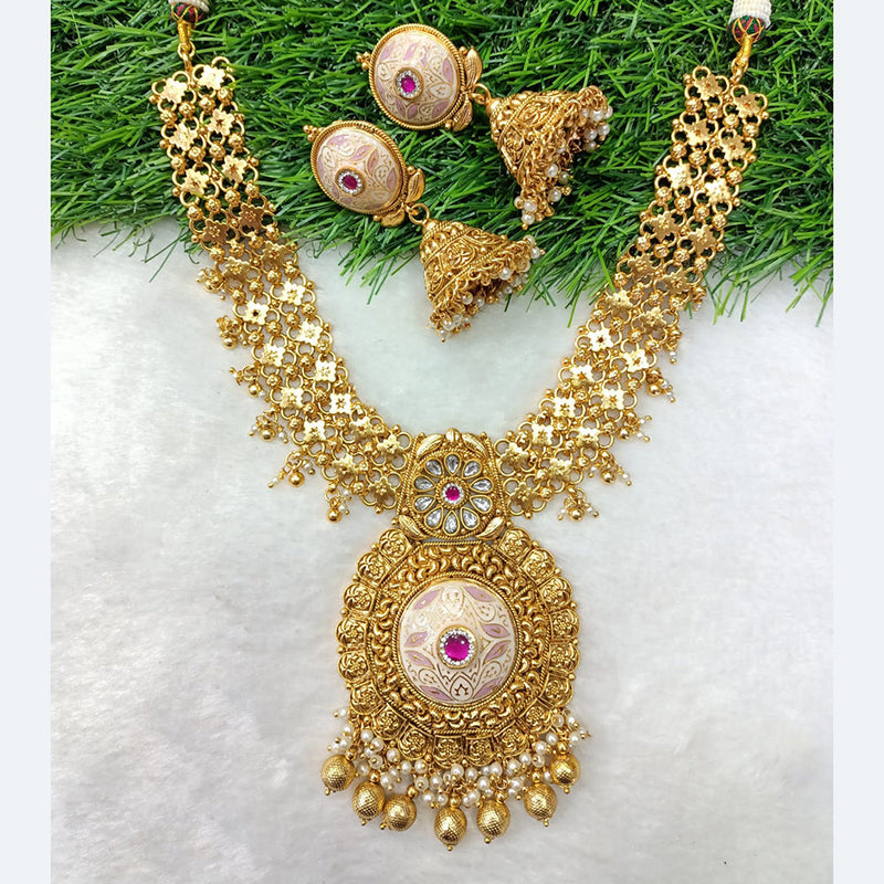 Shubham Creations Copper Gold Pota Stone Necklace Set