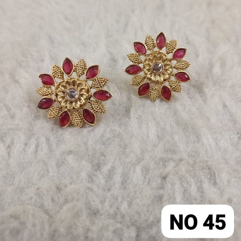 Amazon.com: BBRATS Traditional Temple 1 One Gram Gold Studs Ethnic 18k  Brass South Indian Meenakari Screw Back Round Ruby Pink Stone Stud Earrings  Combo Set Pack For Women girls Latest -GOLD EAR