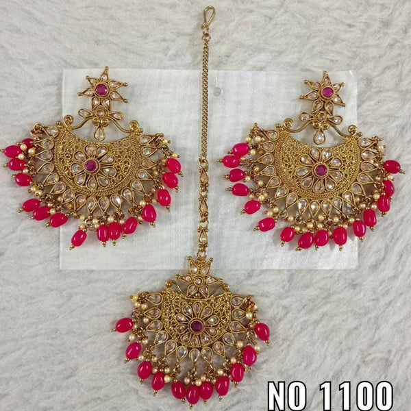 Amazon.com: I Jewels 18k Gold Plated Indian Wedding Bollywood Beaded Kundan  Studed Stylish Party Wear Earring Set with Maang Tikka for Women  (TE4001Bl): Clothing, Shoes & Jewelry