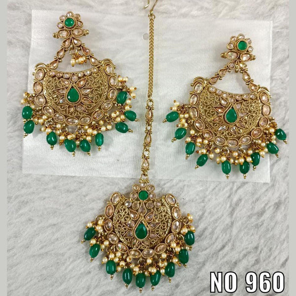 I Jewels Gold Plated Traditional Kundan & Pearl Chandbali Earrings with Maang  Tikka Set for Women/Girls (TE3015Min) - I Jewels - 4036375