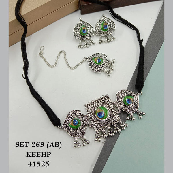 SP Jewellery Oxidised Plated Choker Necklace Set