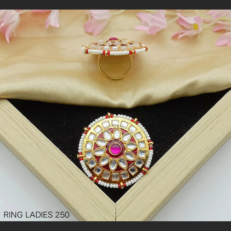 SP Jewellery Gold Plated Kundan Stone Adjustable Ring
