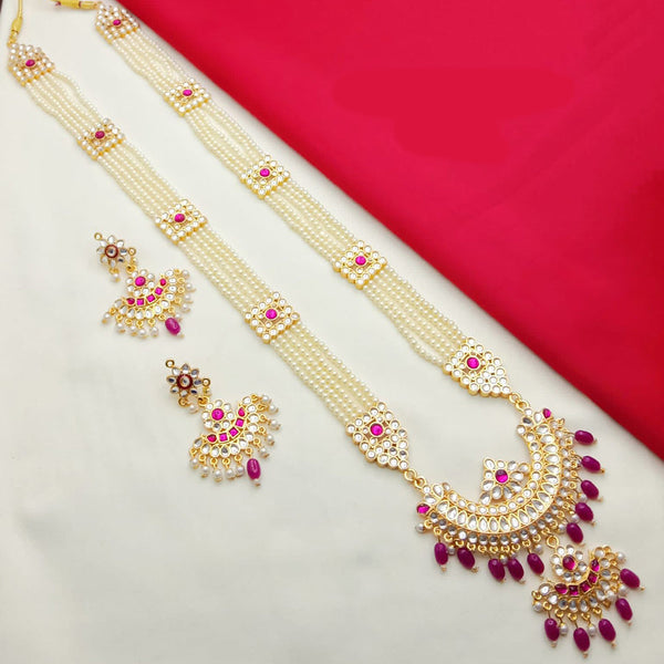 SP Jewellery Gold Plated Kundan  Stone And Pearl  Long Necklace Set