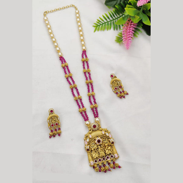SP Jewellery Gold Plated Pota Stone Temple Long Necklace Set