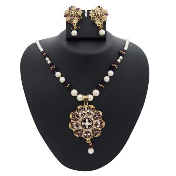 Kriaa Meenakari Austrian Stone Pearl Gold Plated Pendant Set - 1200101