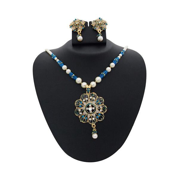 The99Jewel Blue Meenakari Austrian Stone Pearl Necklace Set - 1200102