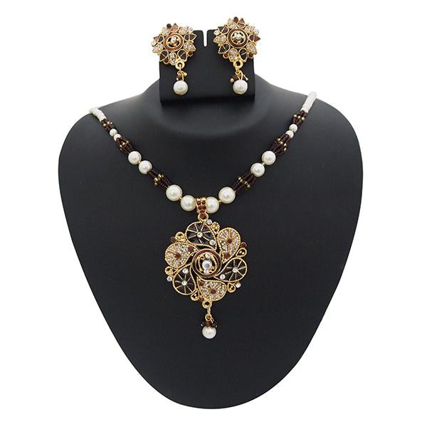 Kriaa Brown Meenakari Austrian Stone Pearl  Pendant Set - 1200105