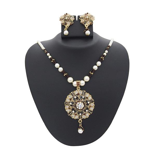 Kriaa Austrian Stone Gold Plated Pearl Pendant Set - 1200109