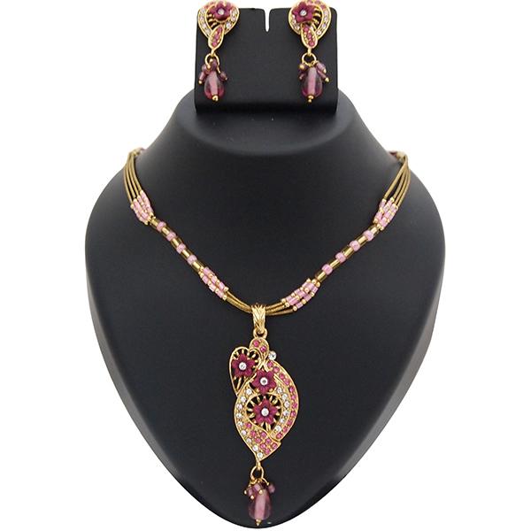 Kriaa Pink Austrian Stone Gold Plated Pendant Set - 1200110