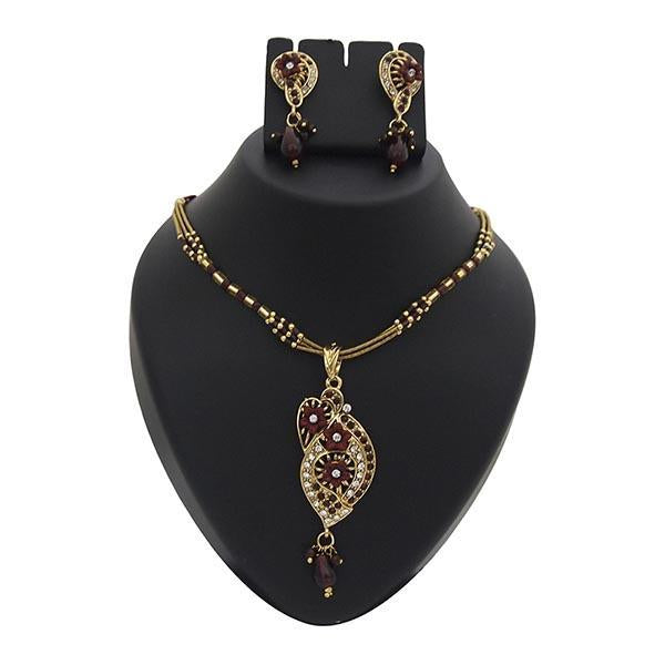 Kriaa Gold Plated Austrian Stone Pendant Set - 1200111