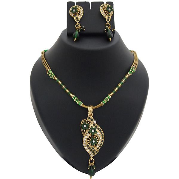 Kriaa Green Meenakari Austrian Stone Pearl Pendant Set - 1200112