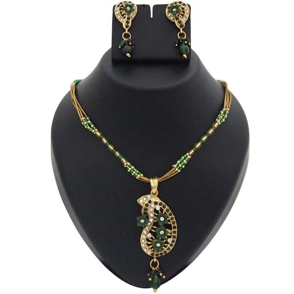 Kriaa Green Austrian Stone Floral Gold Plated Pendant Set - 1200117