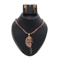 The99Jewel Purple Meenakari Stone Gold Plated Necklace Set - 1200119
