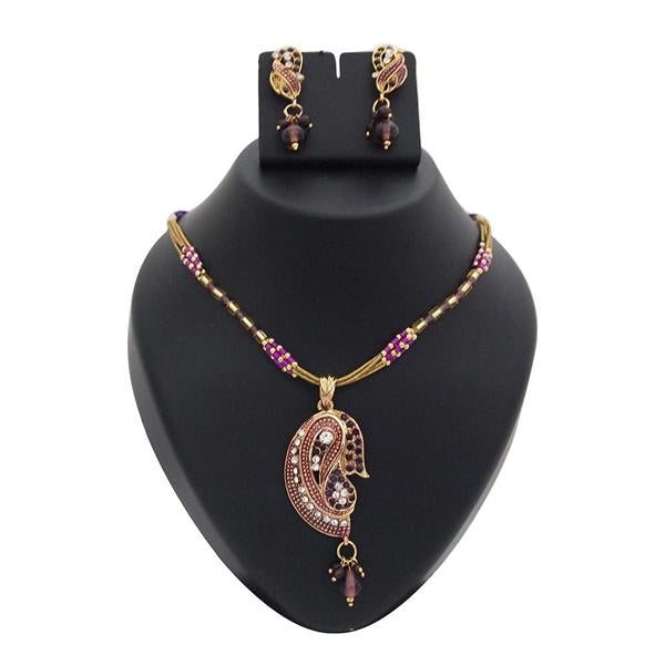 The99Jewel Purple Meenakari Stone Gold Plated Necklace Set - 1200119