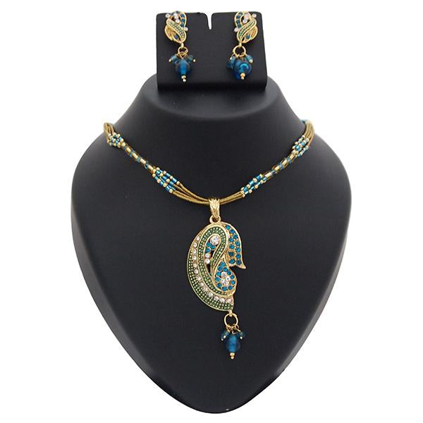 Kriaa Blue Meenakari Austrian Stone Gold Plated Pendant Set - 1200121