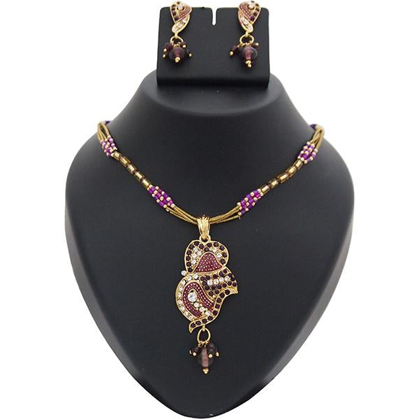 Kriaa Purple Meenakari Austrian Stone Gold Plated Pendant Set - 1200201