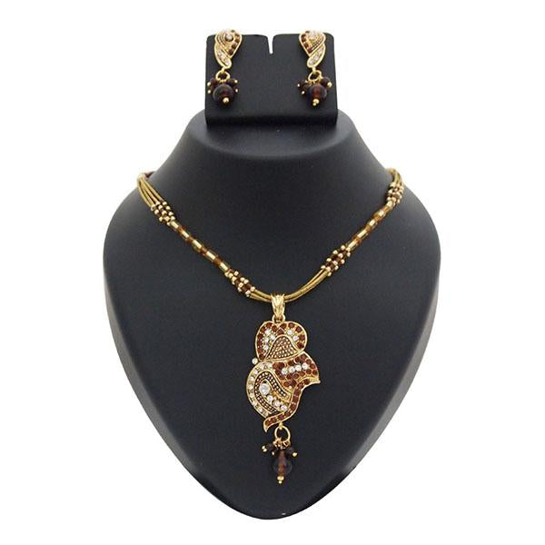 Kriaa Brown Austrian Stone Gold Plated Pendant Set - 1200202