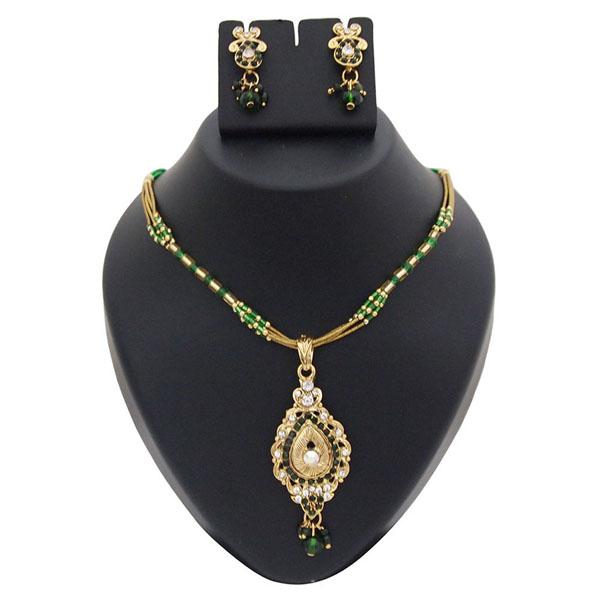 Kriaa Green Austrian Stone Gold Plated Pendant Set - 1200203