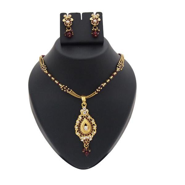 Kriaa Maroon Austrian Stone Gold Plated Pendant Set - 1200205