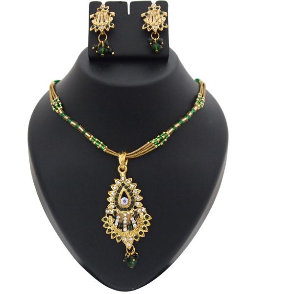 Kriaa Green Austrian Stone Gold Plated Pendant Set - 1200206