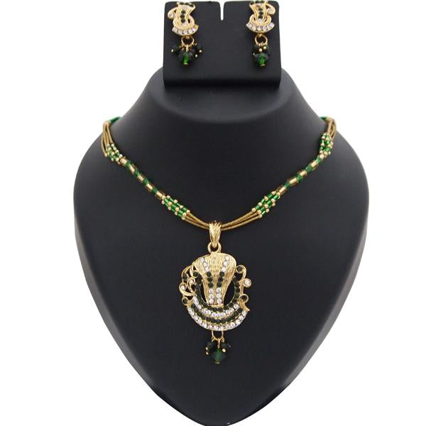 Kriaa Green Austrian Stone Gold Plated Pendant Set - 1200209