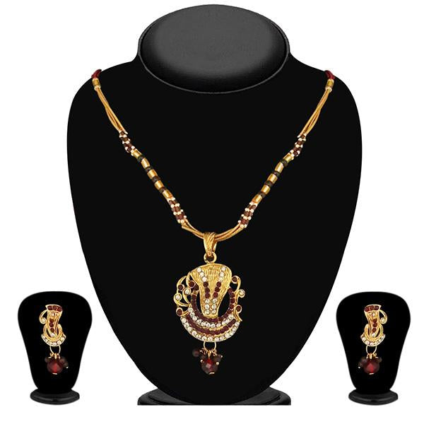 Kriaa Maroon Austrian Stone Gold Plated Pendant Set - 1200211