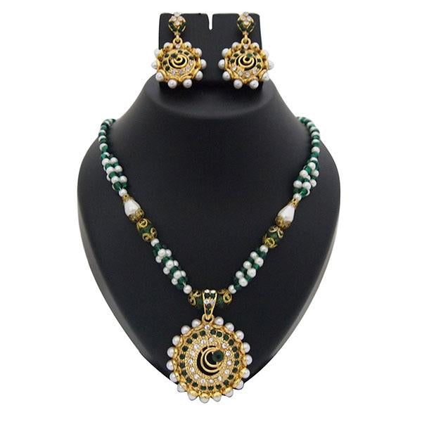 Kriaa Green Austrian Stone Pearl Gold Plated Pendant Set - 1200214