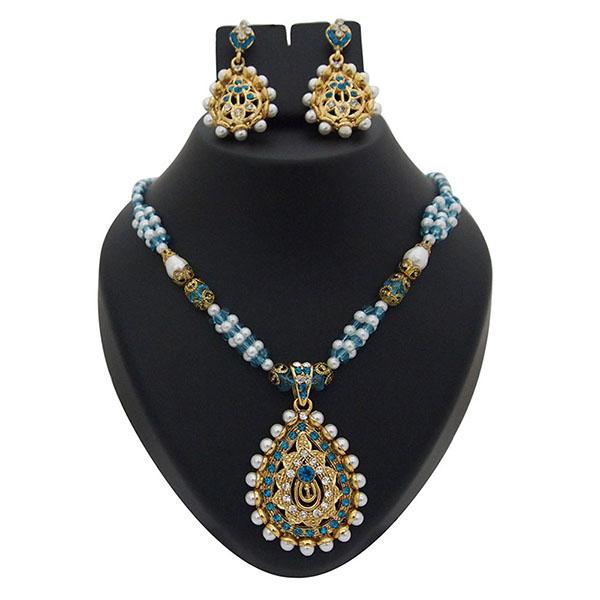 Kriaa Blue Austrian Stone Gold Plated Pendant Set - 1200222