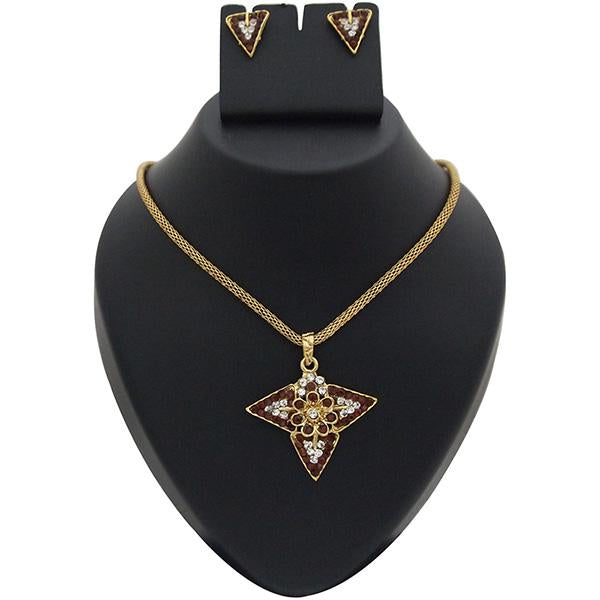 Kriaa Brown Austrian Stone Gold Plated Pendant Set - 1200301