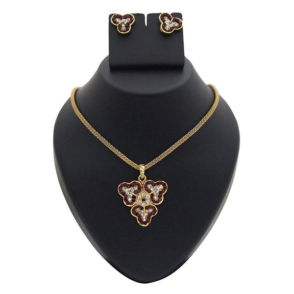Kriaa Red Austrian Stone Gold Plated Pendant Set - 1200308