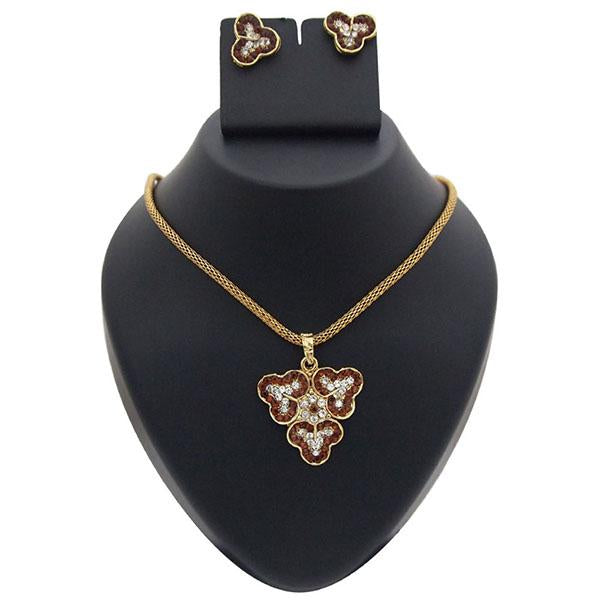 Kriaa Brown Austrian Stone Gold Plated Pendant Set - 1200310