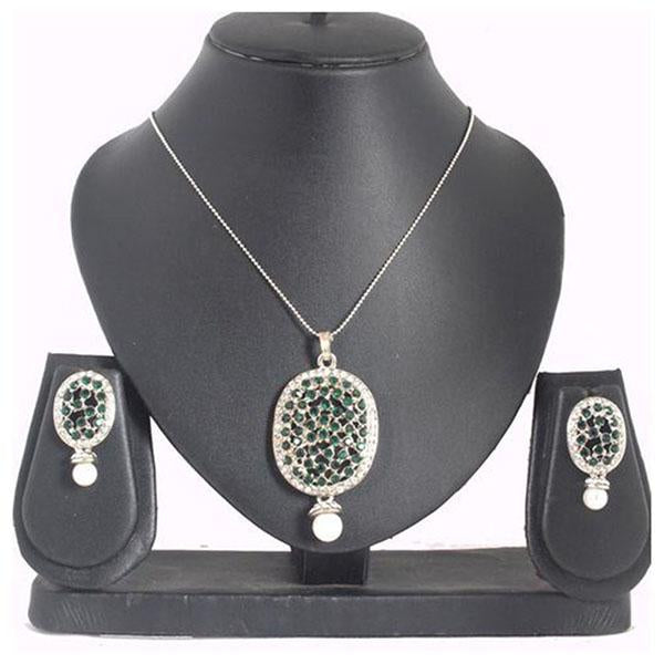 Kriaa Green Austrian Stone Silver Plated Pendant Set - 1200401